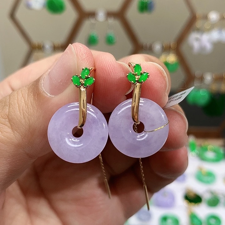 18K金镶嵌翡翠耳饰天然翡翠耳饰