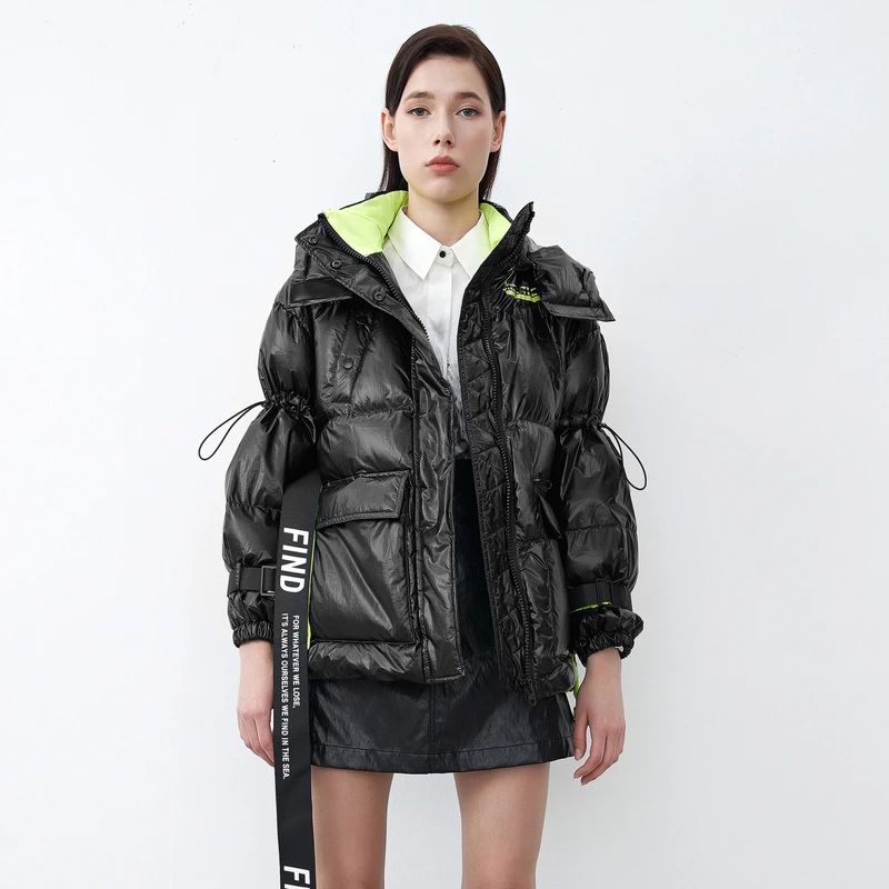 【粉丝专享】圣迪奥中长款百搭时尚潮流连帽羽绒服S21482413