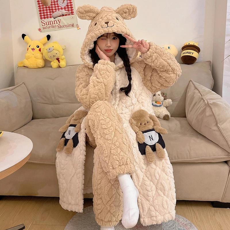 【新粉福利】睡衣女秋冬季加绒加厚学生睡袍可外穿大码可爱舒适宽松