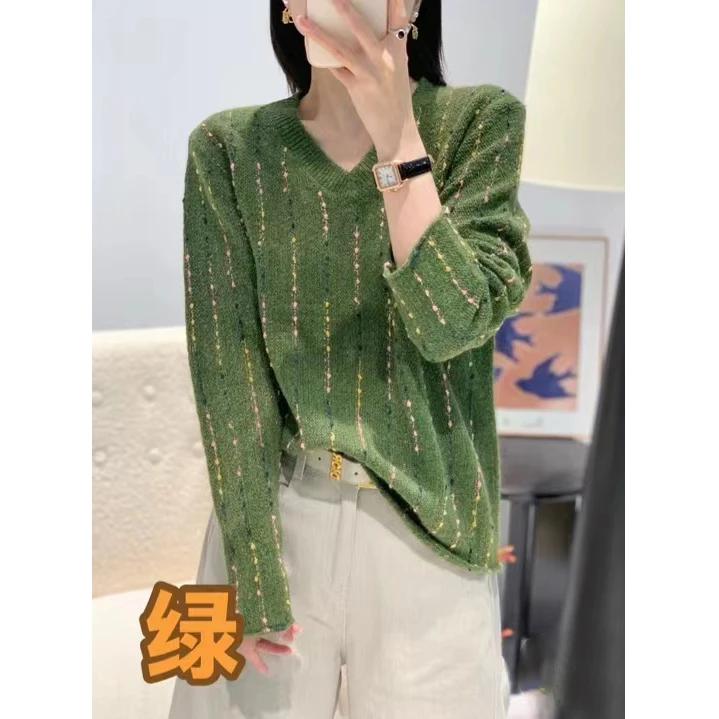 HMY5092002 2025新款款简约大方带彩点V领开衫毛衣