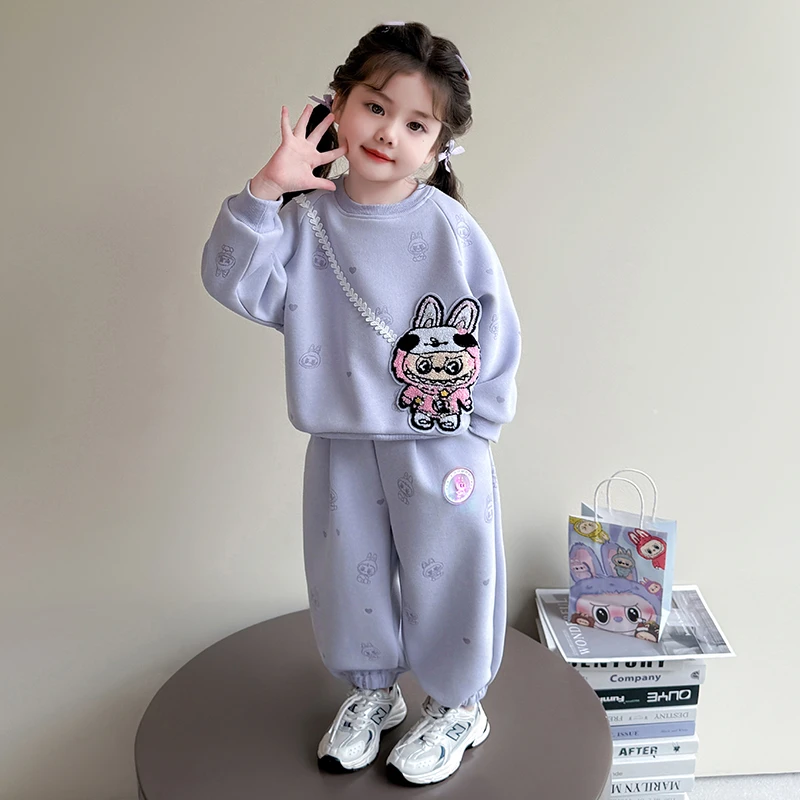 女童春秋季套装2025新款时髦儿童卡通卫衣休闲两件套小女孩春秋款