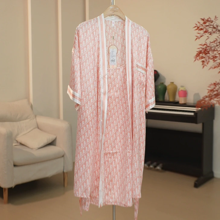 X030 时尚印花吊带裙+系带浴袍式家居服套装 6052
