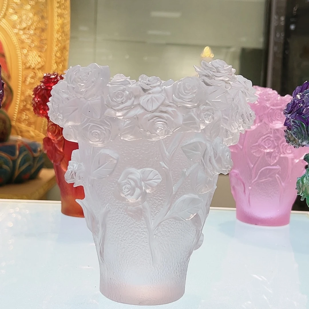 【闪购商品】手工艺品琉璃玫瑰花花瓶 20cm