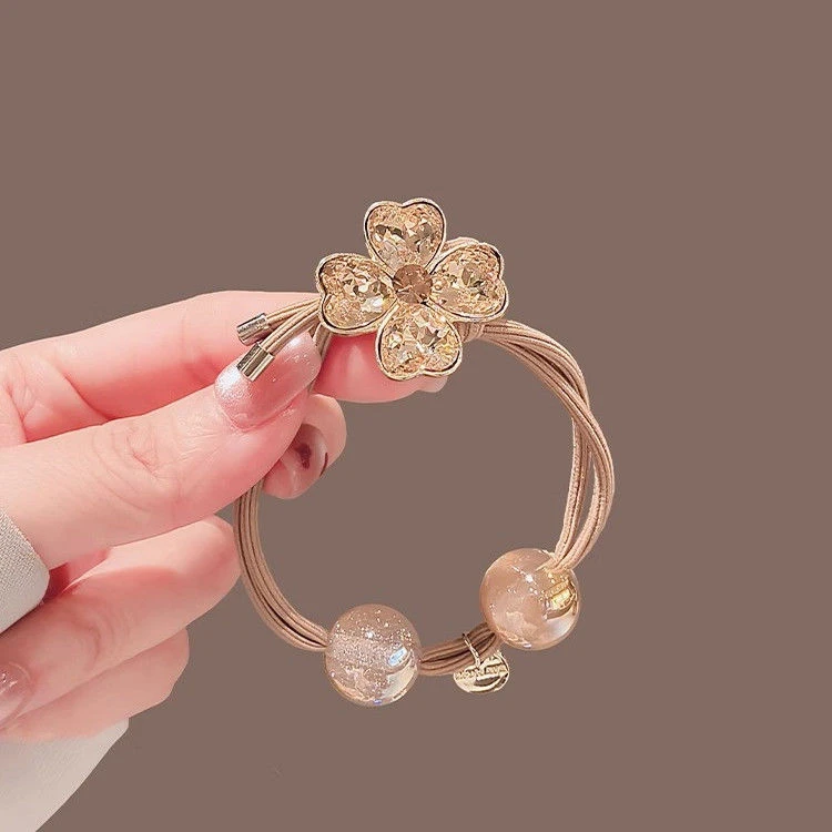 高级感水钻四叶草发绳韩版精致气质发绳扎马尾皮筋少女清新头绳