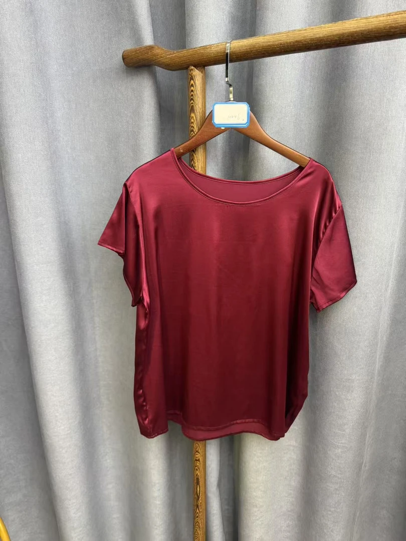 2026春季新款休闲时尚圆领桑蚕丝短袖上衣女H446