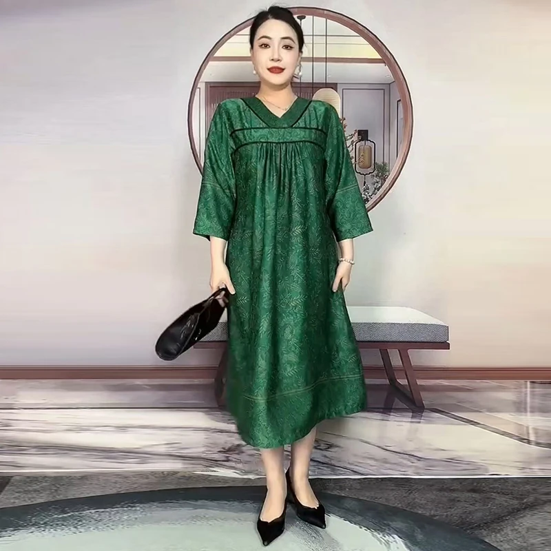 大码200斤阔版连衣裙夏季新款宽松遮肚显瘦中长裙阔太太高档长裙