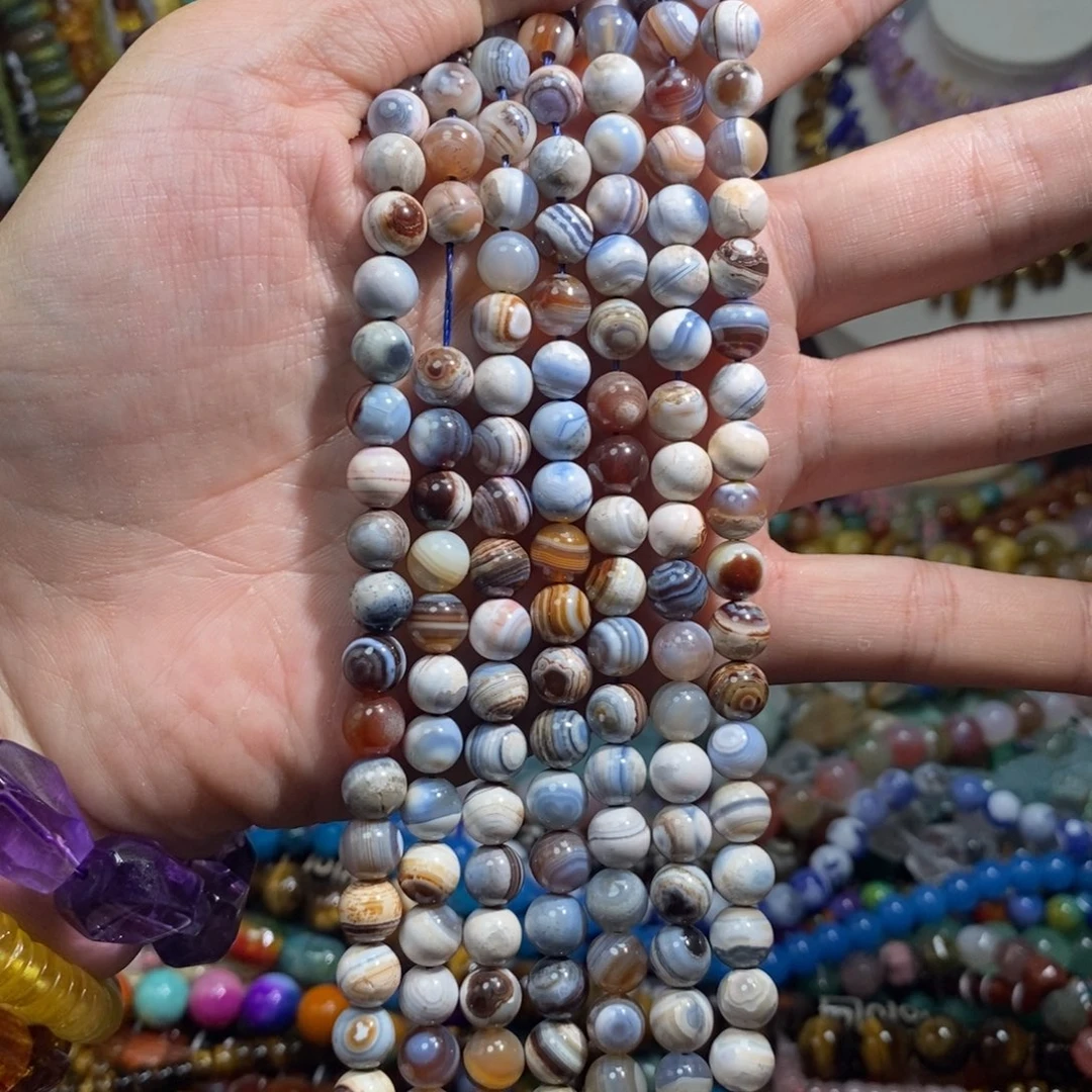 未镶嵌，带眼缠丝玛瑙8mm，石英质玉