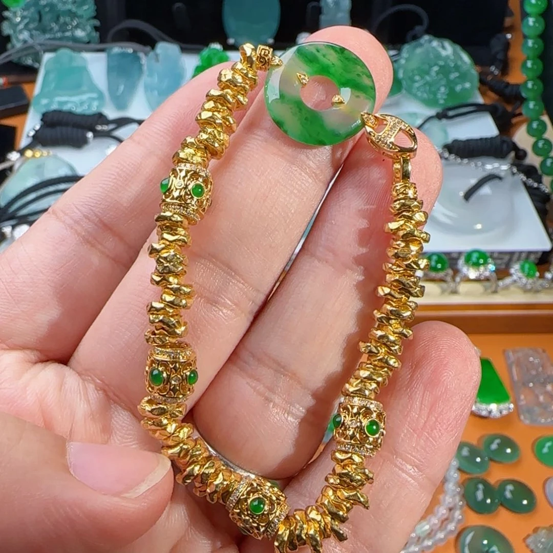 18K金镶嵌手链翡翠盘缠手串