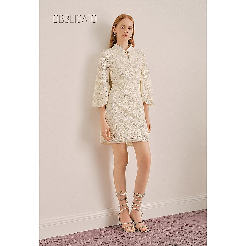 OBBLIGATO奥丽嘉朵1C64505270专选秋冬水溶蕾丝连衣裙