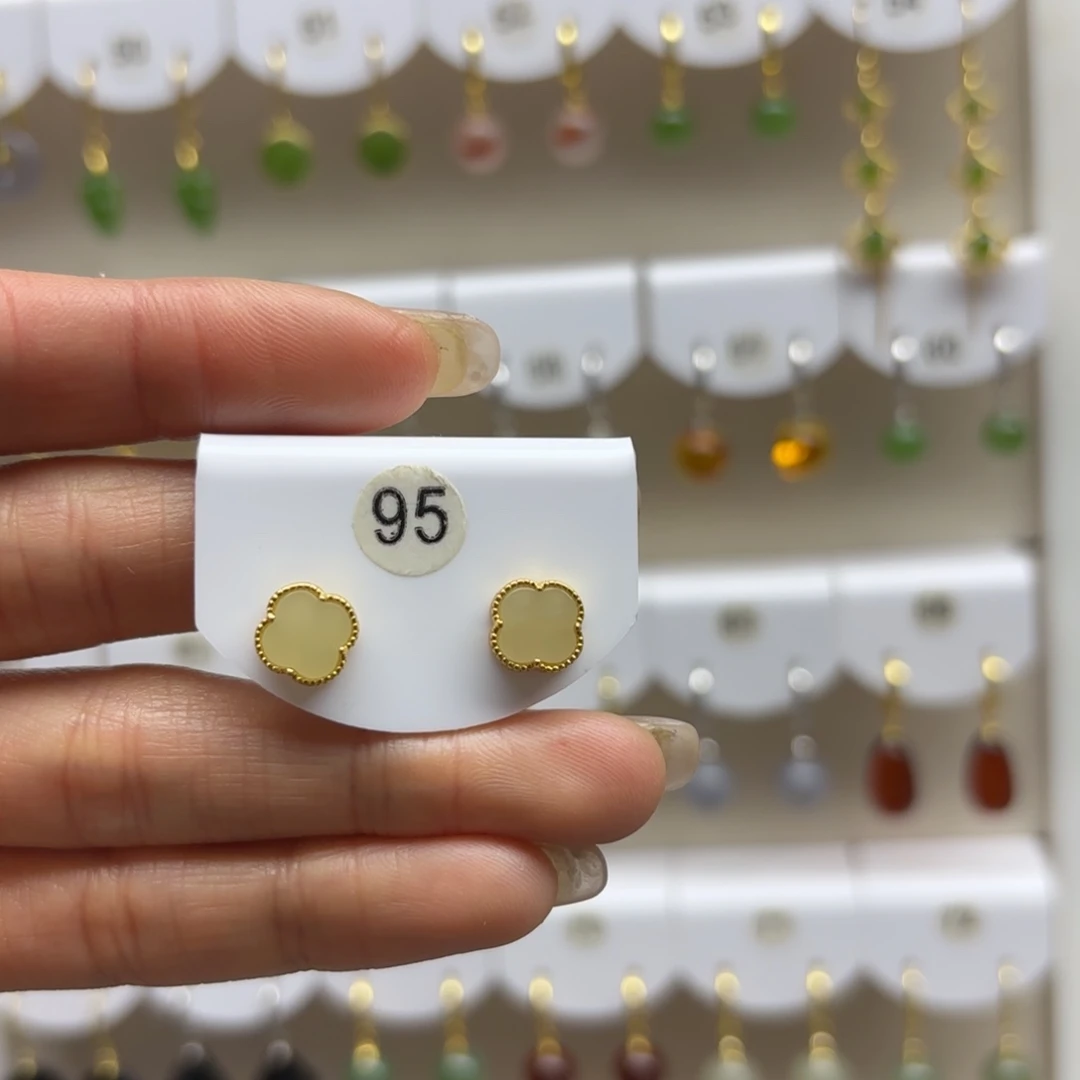 和田玉银S925镶嵌耳饰2