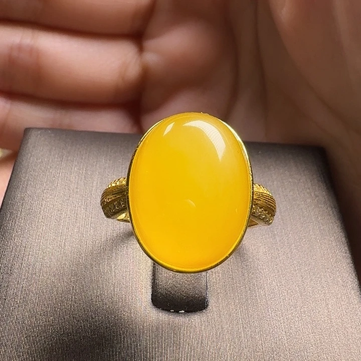 蜜蜡银S925镶嵌戒指戒指