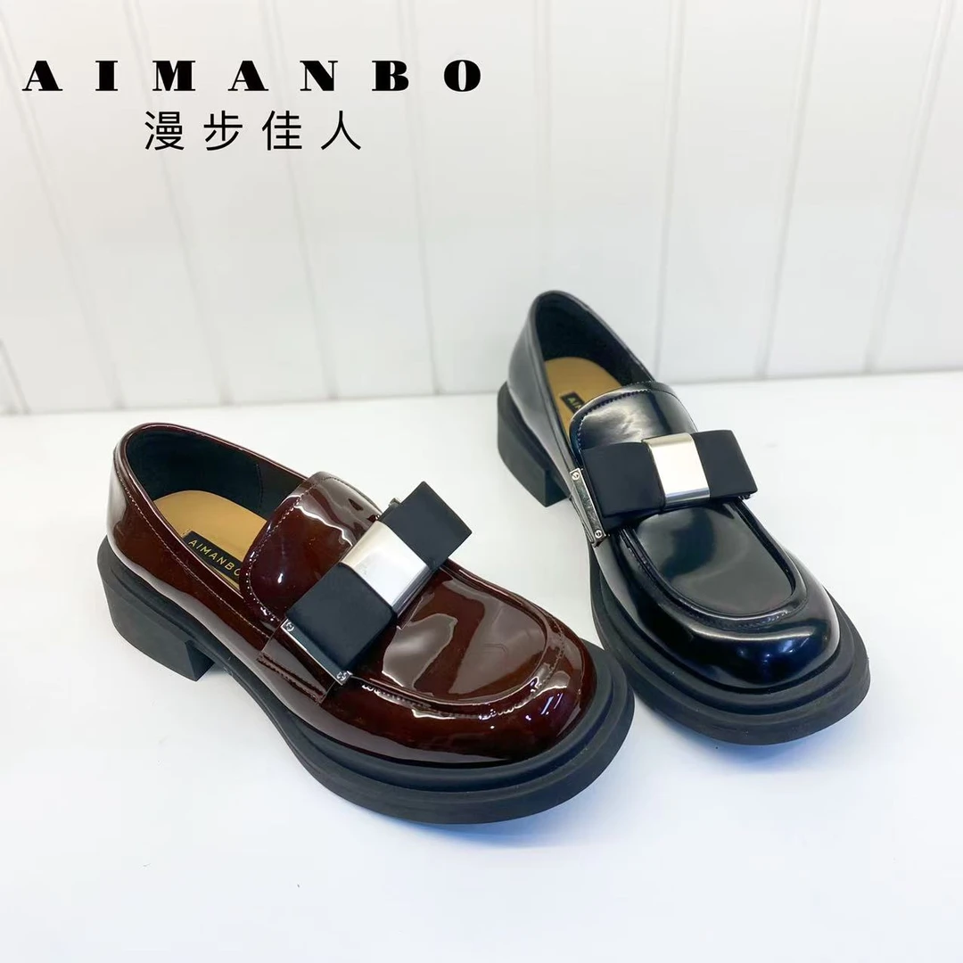 漫步佳人24453 黑标全皮乐福鞋时尚休闲百搭真皮春季英伦风
