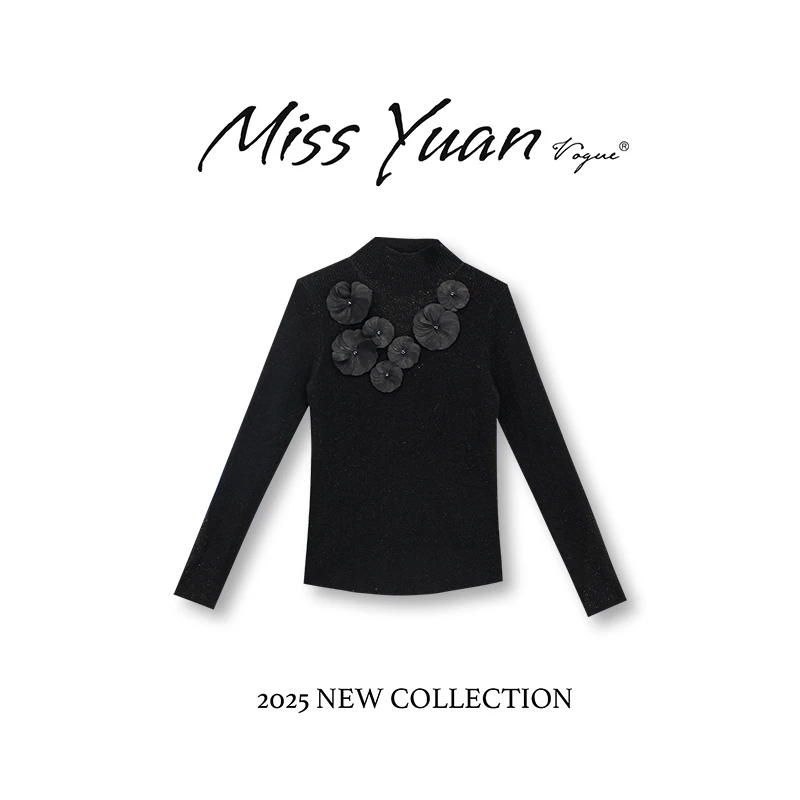 M.Y媛总 2025春季新款绣花长袖T恤小众设计轻奢打底衫上衣1LY1012