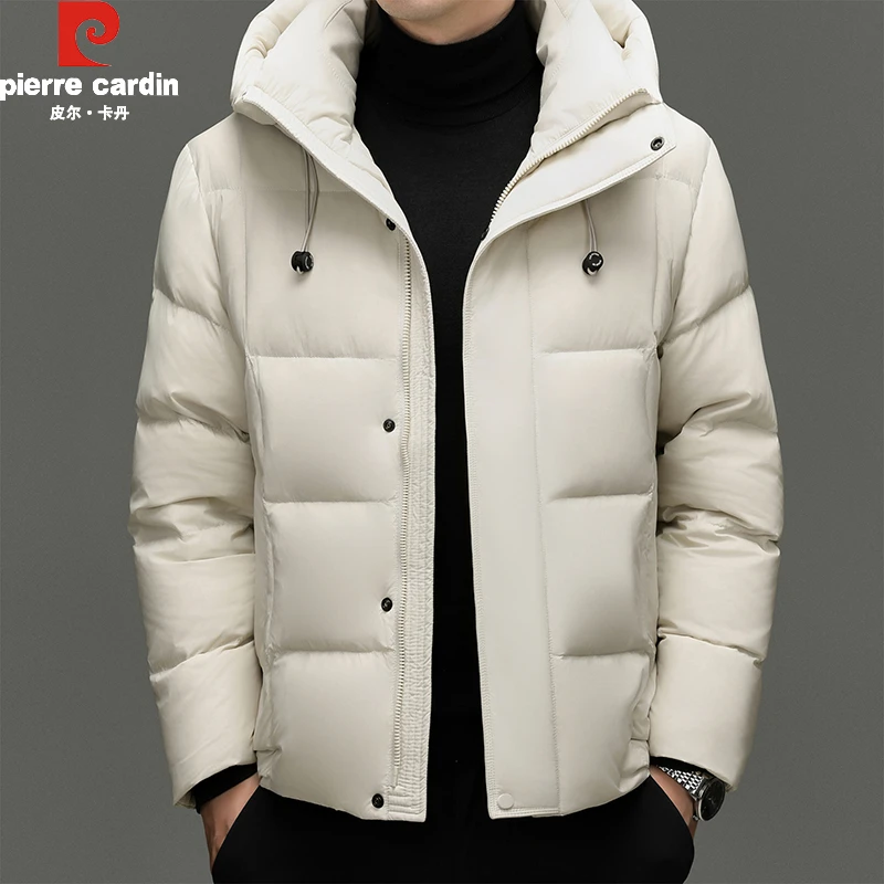 皮尔卡丹鸭绒羽绒服男款冬季休闲时尚短款连帽面包服保暖大码外套