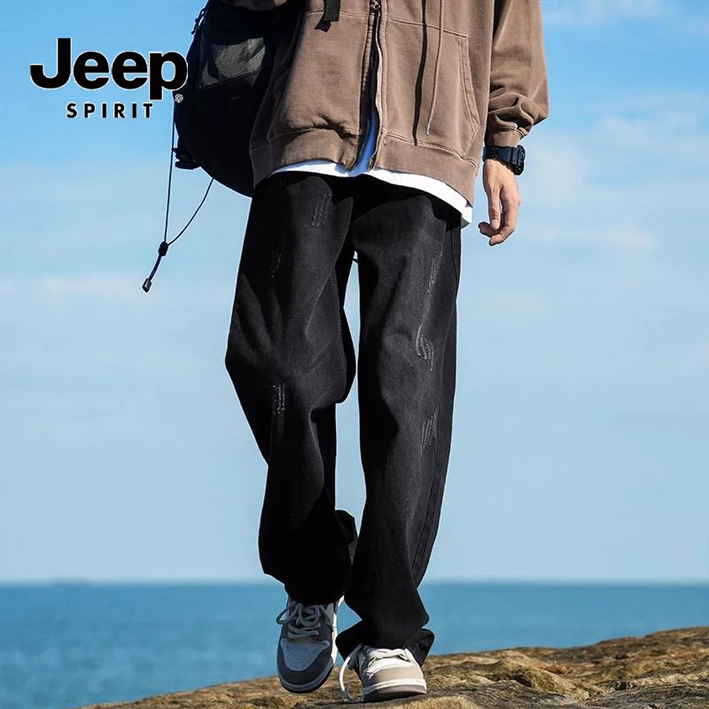 JEEPSPIRIT牛仔裤男春秋季美式vibe高街直筒裤子潮牌宽松阔腿长裤
