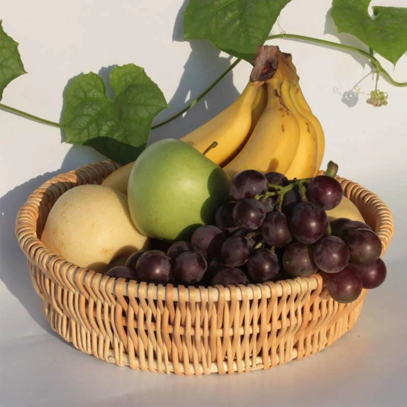 柳编中式客厅卧室藤编圆形收纳筐水果篮纯手工家用篮子编篮创意