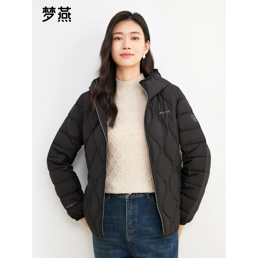 梦燕时尚鹅绒服2025冬羽绒服女装连帽鹅绒保暖短外套CY02B4503