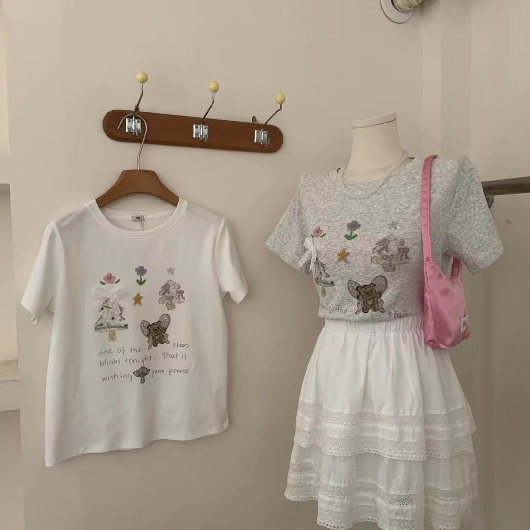 （直播专属)韩系短袖正肩款链接合集夏季白色韩版休闲时尚圆领