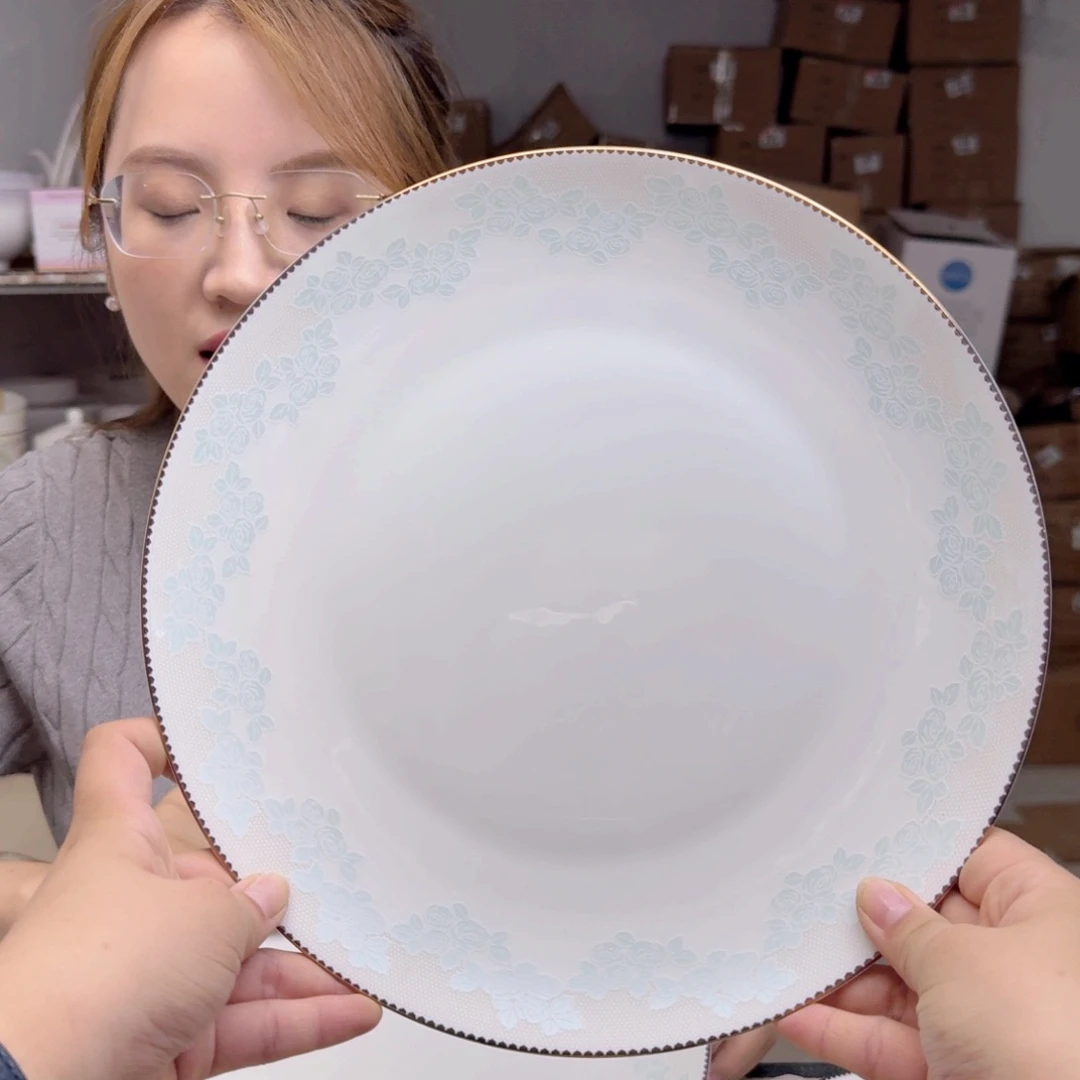 瓷高骨10.5英寸平盘27cm2个外贸骨瓷