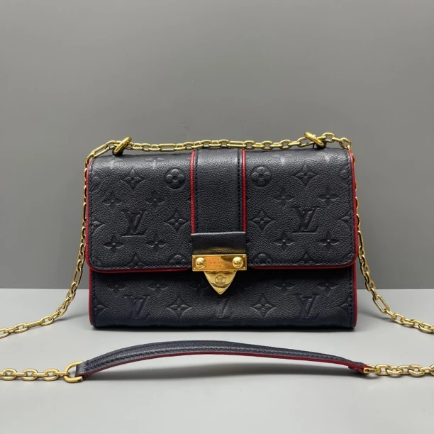 95新 LouisVuitton/路易威登 深蓝色压花Saint 链条包 尺寸25*16