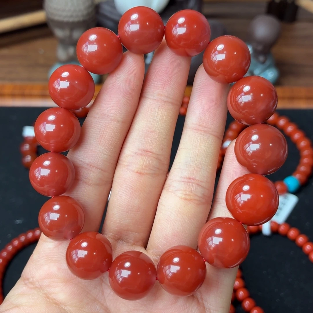 南红玛瑙未镶嵌手串保山原矿南红廊坡锦红卡13+