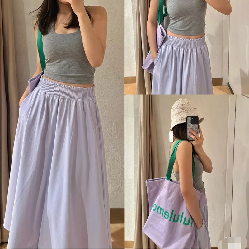 lu家原单轻薄透气花边腰头长款裙女夏2025新款防水防晒速干裙子