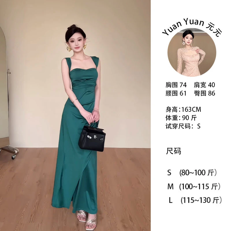 f8/C089 0602【元元】高端轻奢小众气质名媛缎面抹胸挂脖高级连衣裙