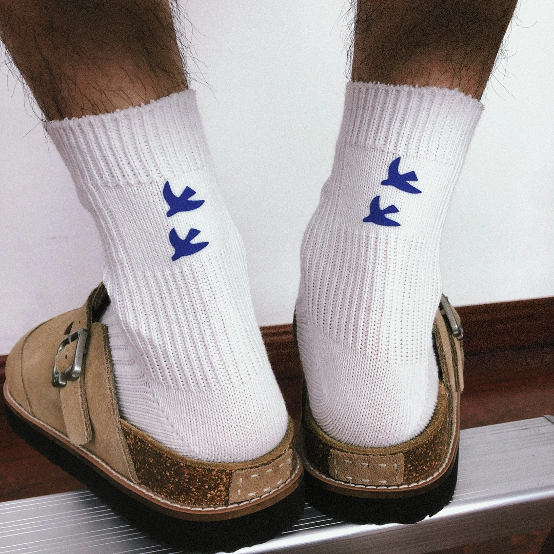 TREETALLIFE日系潮袜印花飞鸟粗针短袜春秋情侣中筒短袜吸汗透气