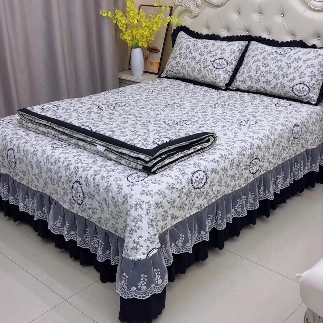 新款针织棉床盖夏凉被四件套防滑床盖三件套