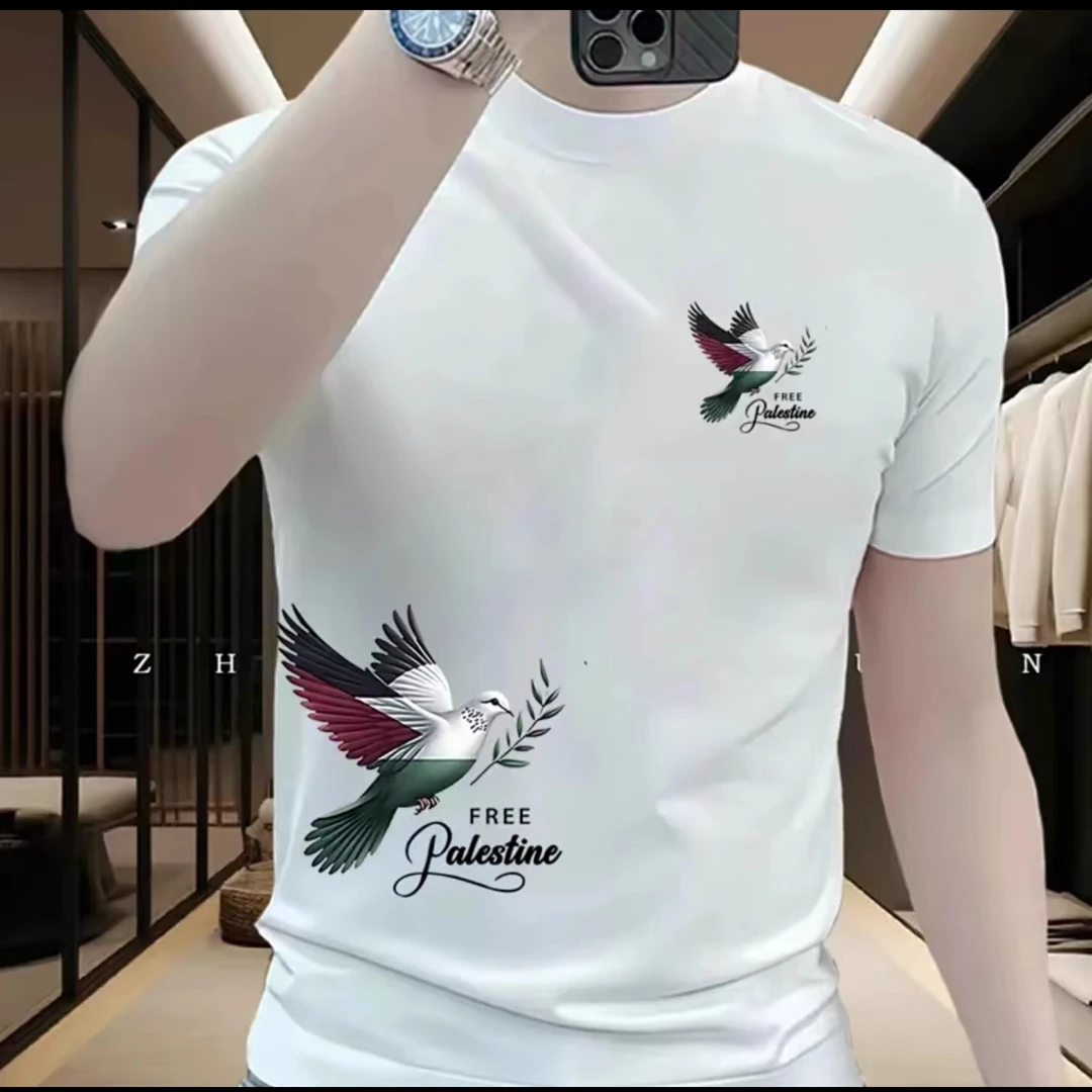 2025新款短袖纯棉男潮流宽松百搭休闲鸽子印花圆领t恤时尚男女潮