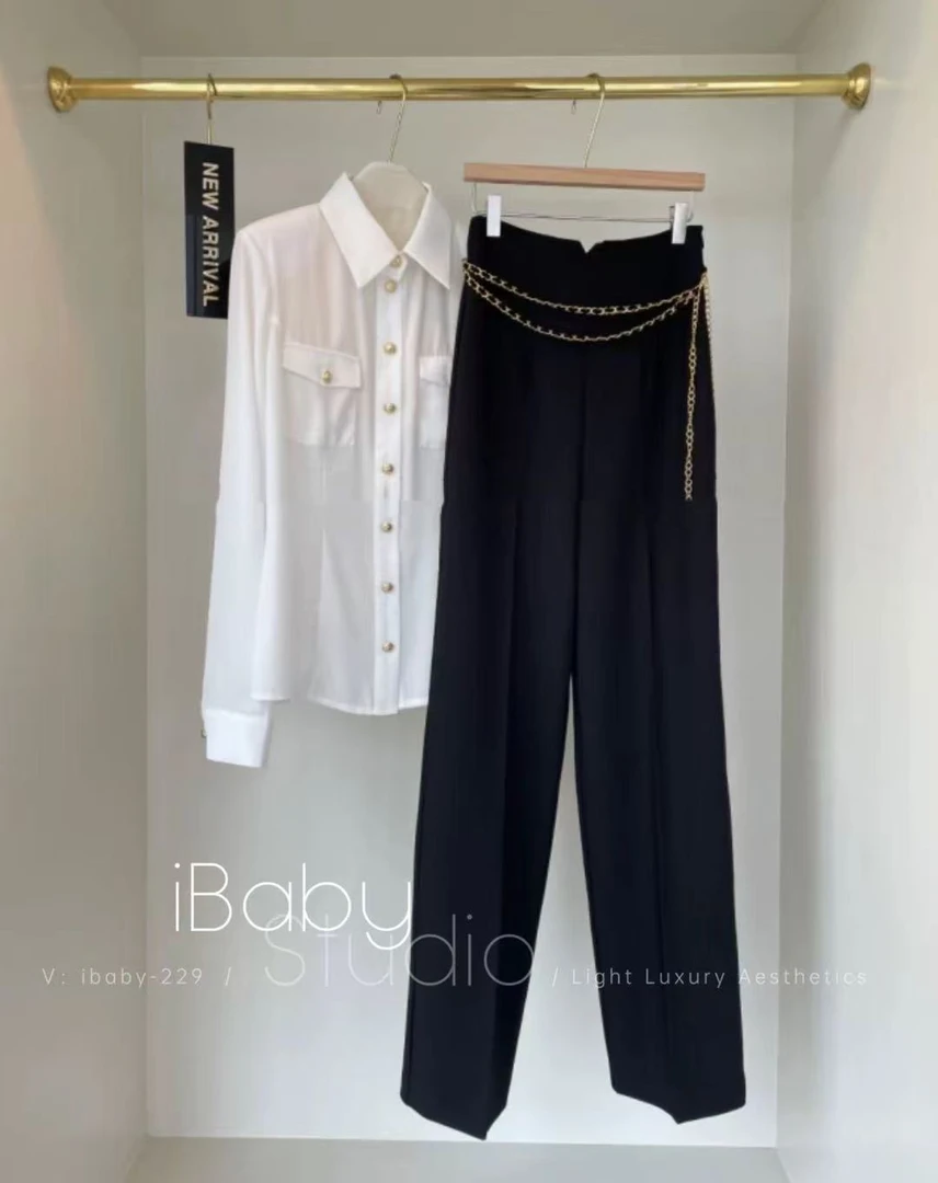 高级简约气质高级通勤白衬衫女法式单排扣洋气宽松显瘦衬衣