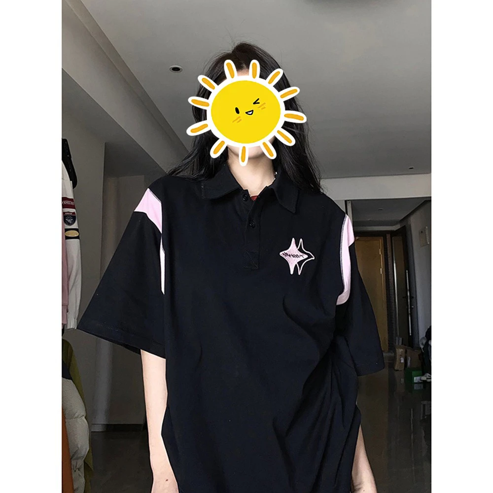 胖mm大码300斤美式复古polo衫短袖纯棉t恤男女夏潮牌宽松情侣上衣