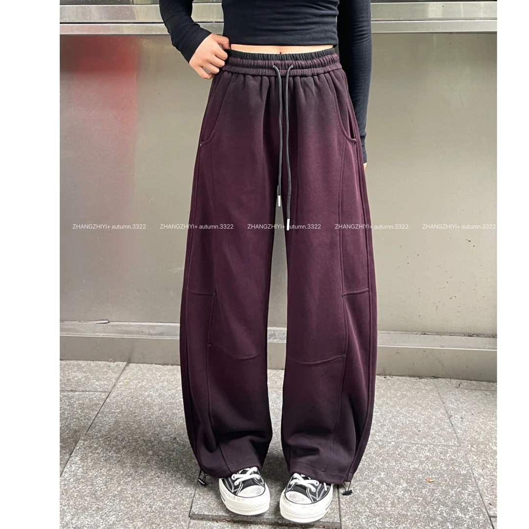 【秋风轻拂】秋款铆钉拼接喷色做旧窄版弯刀裤女休闲显瘦潮流3322-3