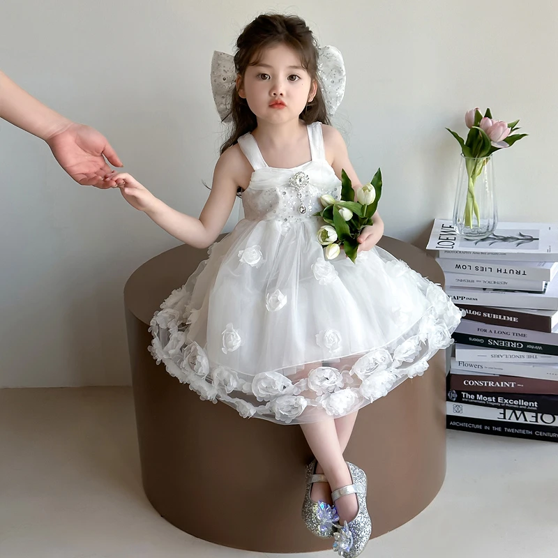 女童连衣裙洋气夏装女小童吊带裙网纱礼服裙时髦韩版女宝宝公主裙