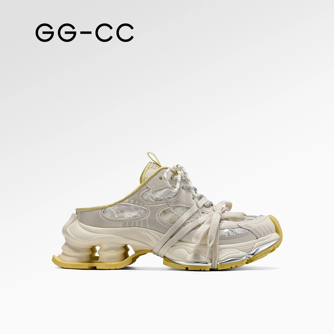 GG-CC厚底包头老爹拖鞋女2025年夏季新款休闲网面半拖鞋子9705