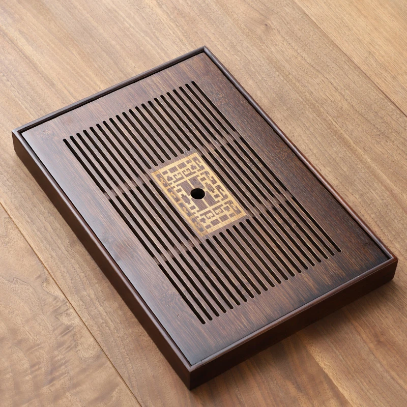 蓄水茶盘沥水金丝楠竹家用正方形简约排水新中式大小号两用茶具
