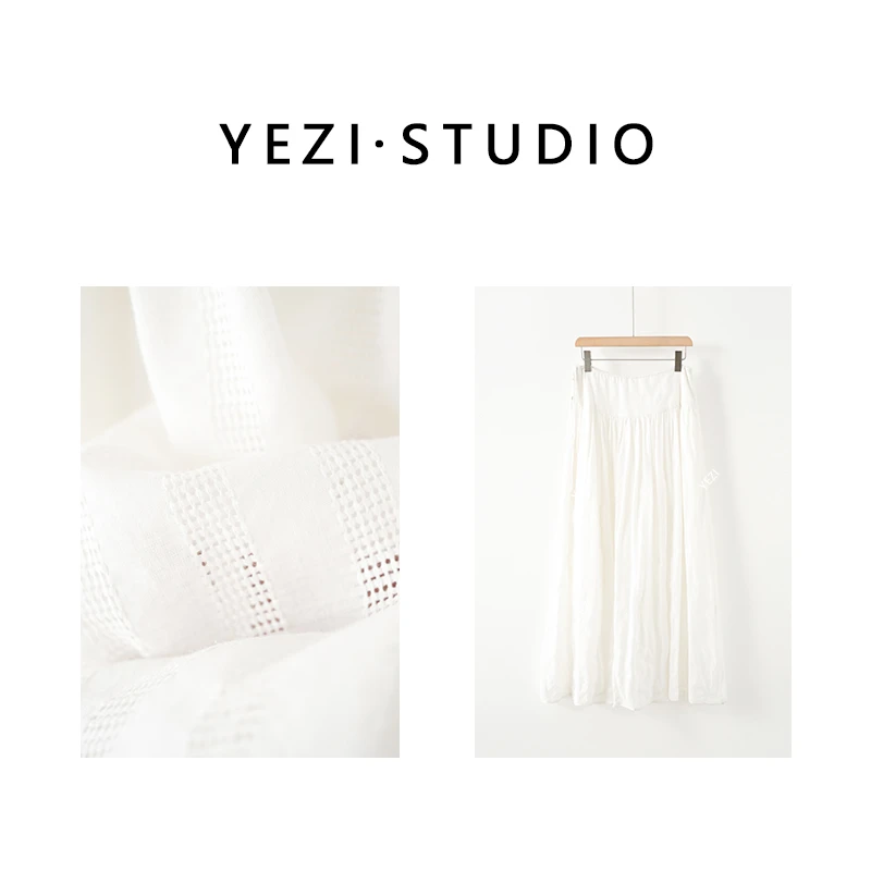 【塞纳晚风】百百棉竖向绣花工艺褶皱设计感轻量伞型半裙25133067