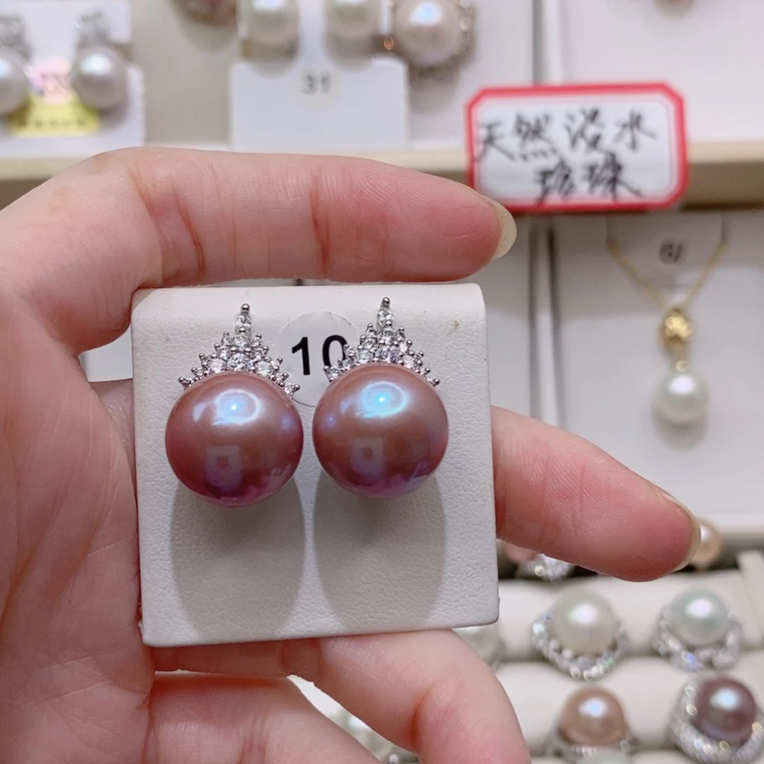 ****℘耳饰银S925镶嵌淡水珍珠13+A