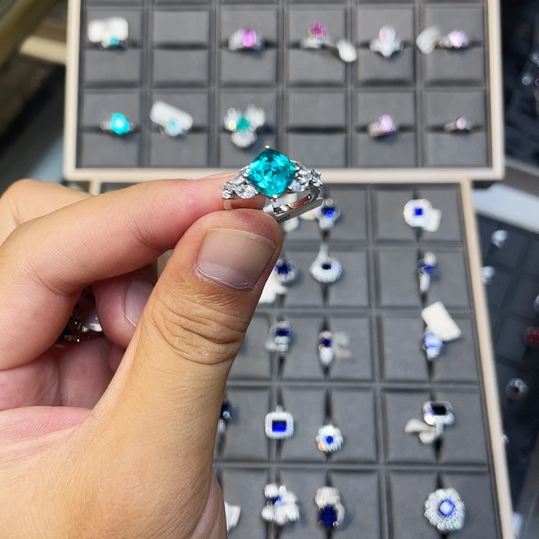 925银无培育宝石S925实心银镶加厚镀铑金钯金