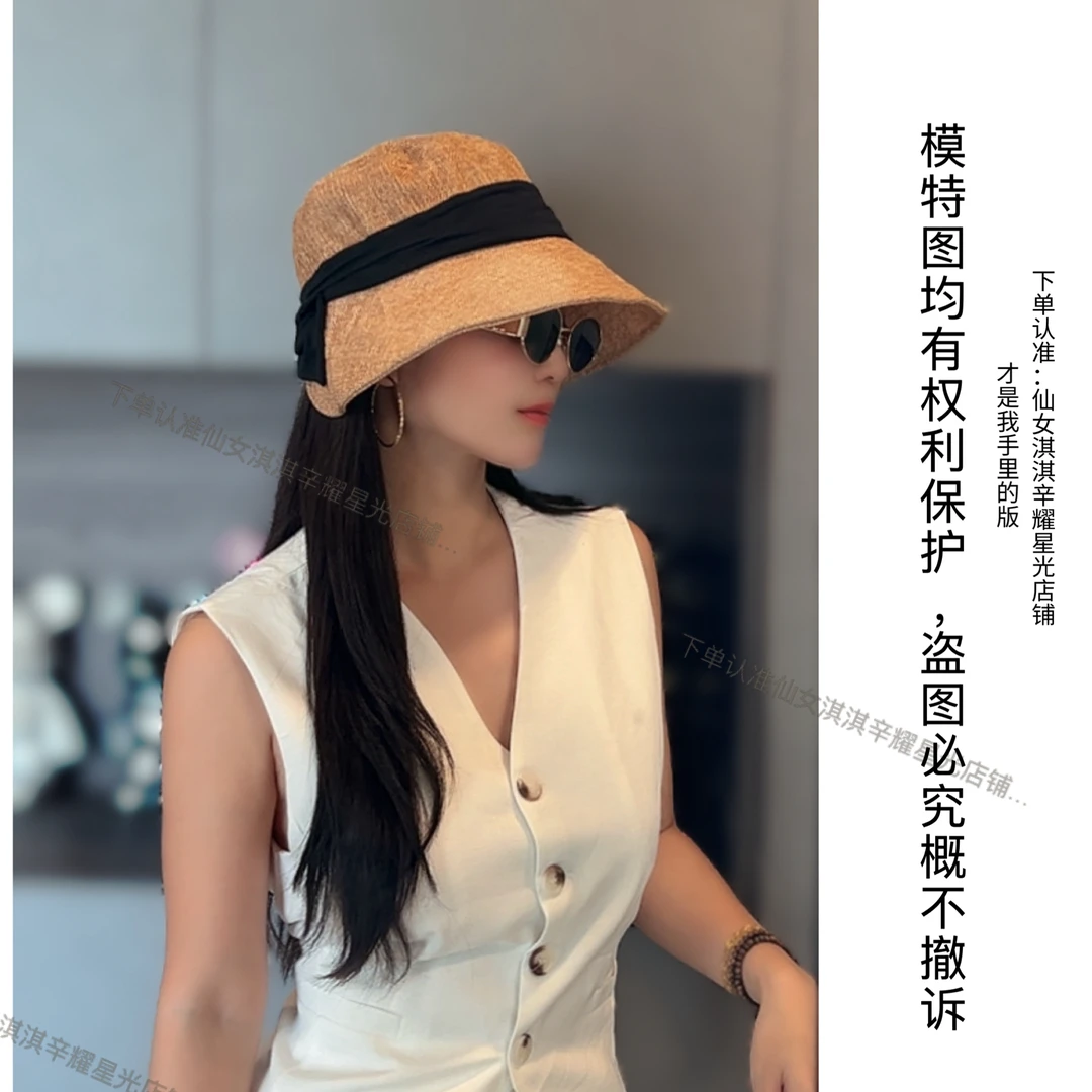 仙女淇淇正版｜出口外贸!棉麻薄款帽顶老钱风后开叉蝴蝶结渔夫帽