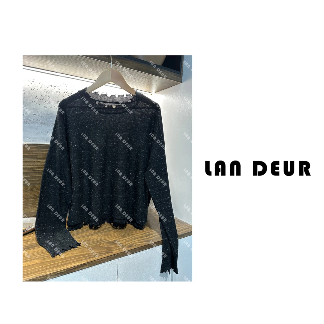 JIUJJIU【雾里有风】薄款圆领长袖黑色针织衫