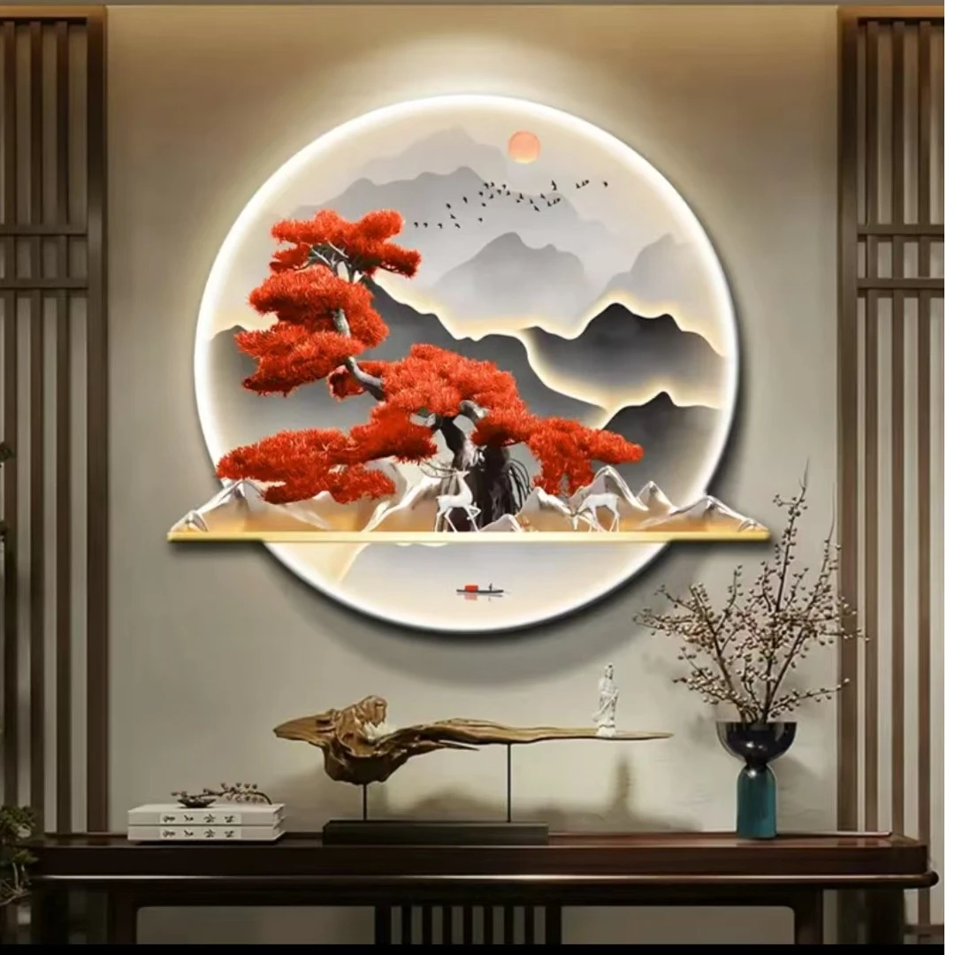 【鸿运当头】6002玄关装饰画新中式山水走廊轻奢麋鹿挂画