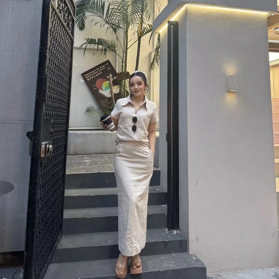 通勤休闲风静奢风时尚套装时尚简约礼服上衣短袖女装吊带显瘦E02