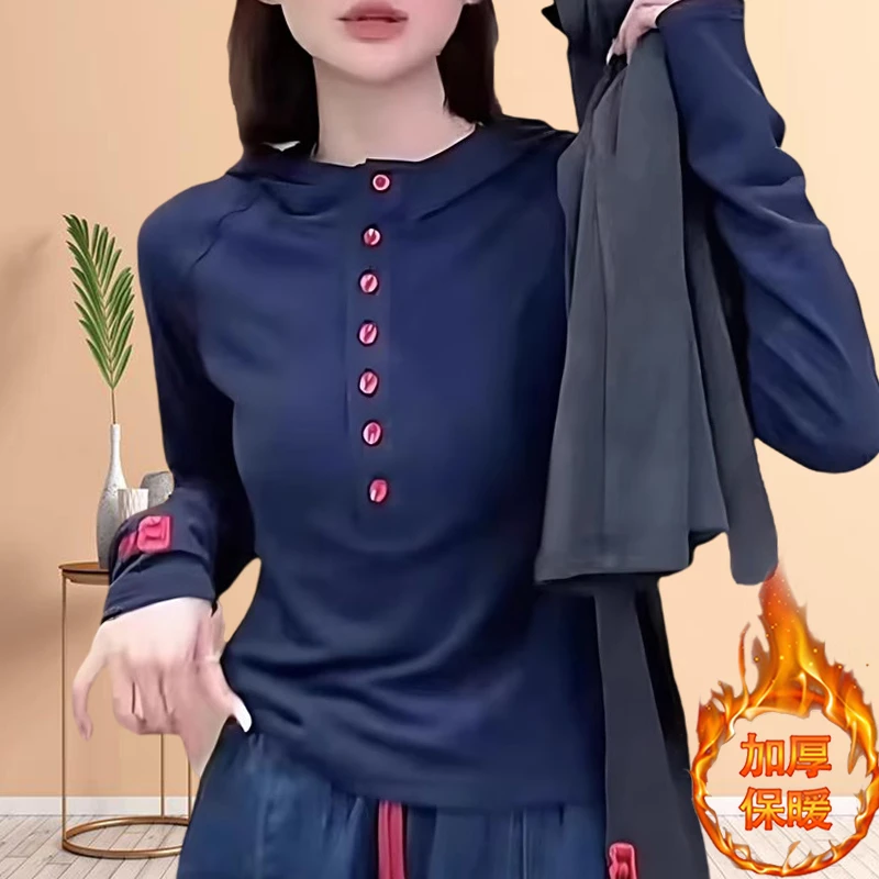 内搭女打底衫轻奢风高贵字母刺绣连帽长袖春秋新款修身显瘦上衣