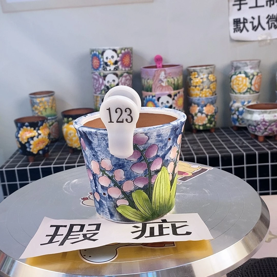 红泥花盆红陶手绘花盆