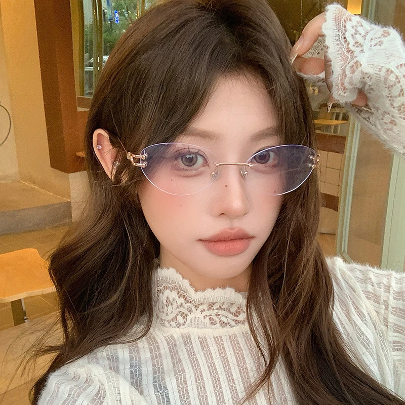 韩版超轻无框女款纯欲风椭圆近视眼镜清冷气质高智感眼镜