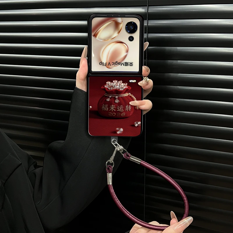 适用荣耀magicvflip手机壳福来运转小羊皮折叠壳全包保护套