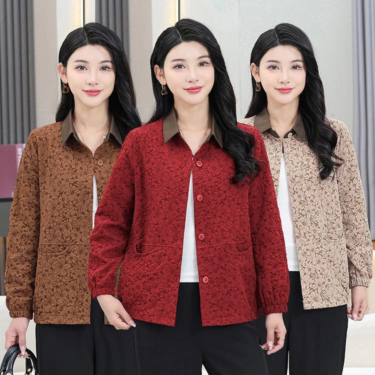 2025春季新款系扣夹克衫显瘦上衣洋气翻领提花长袖宽松外套