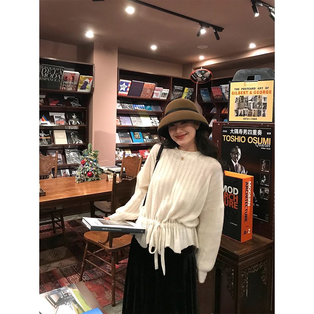 温柔收腰绑带内搭套头毛衣23715#