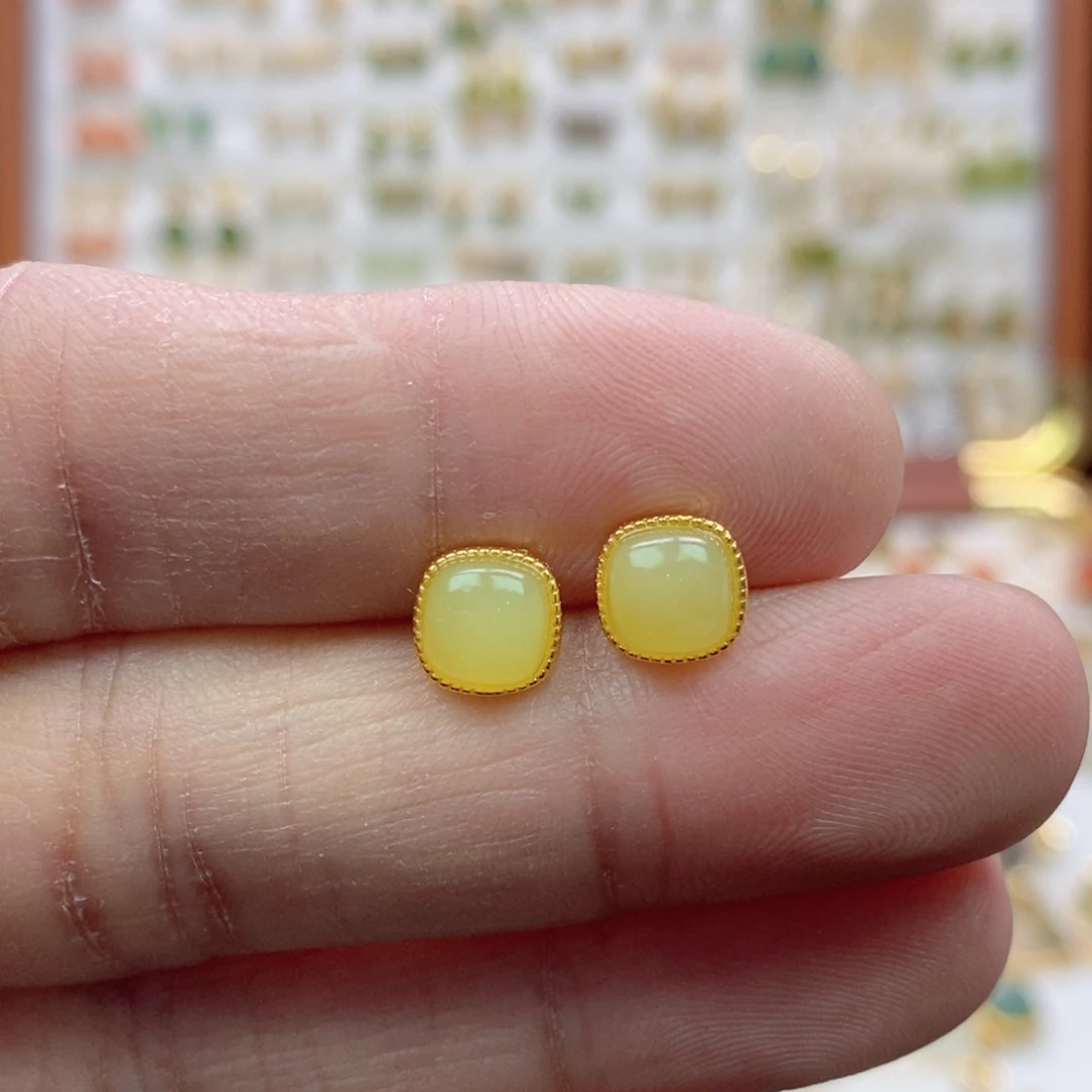 和田玉银S925镶嵌耳饰